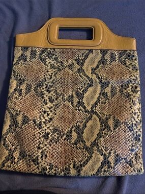 Anne Klein Fashion Snake-Print Tote with Mustard Leather Trim